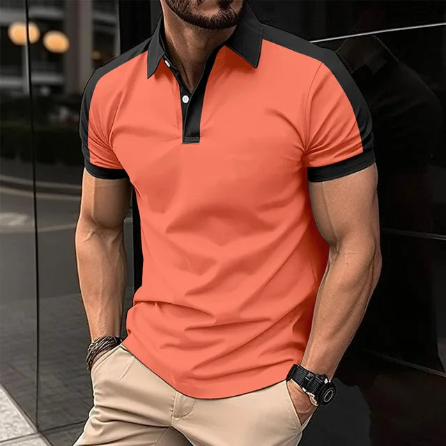 Blaues Kurzarm-Polohemd für Herren - Leo