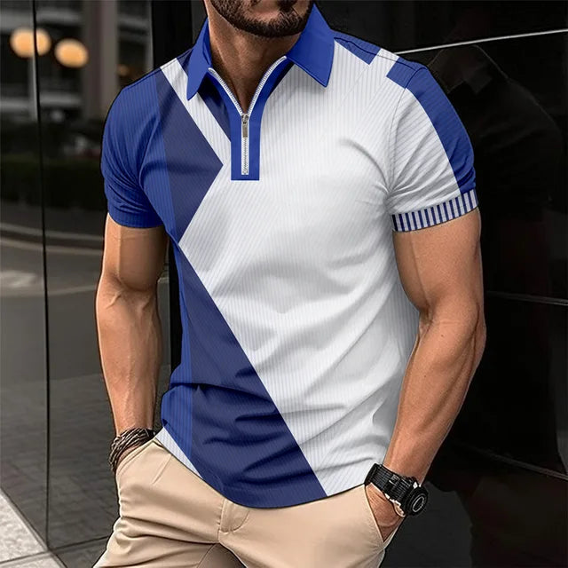 Blaues Kurzarm-Polohemd für Herren - Leo