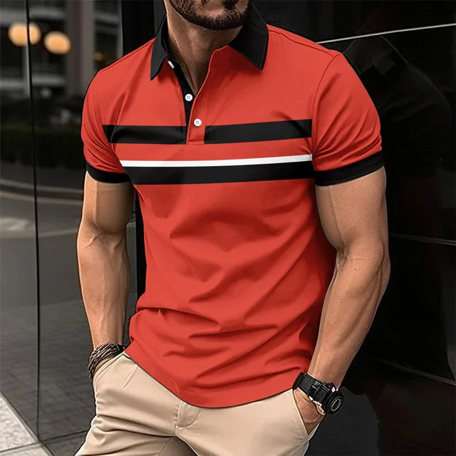 Blaues Kurzarm-Polohemd für Herren - Leo