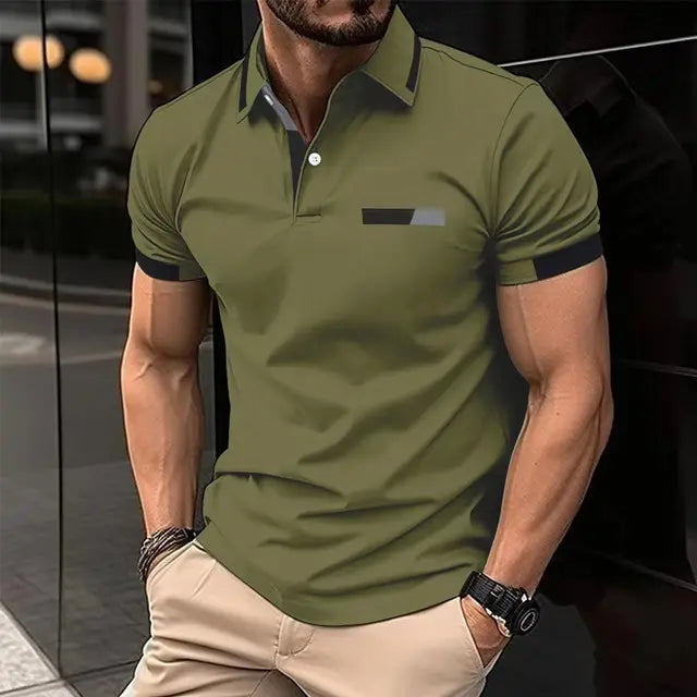 Blaues Kurzarm-Polohemd für Herren - Leo