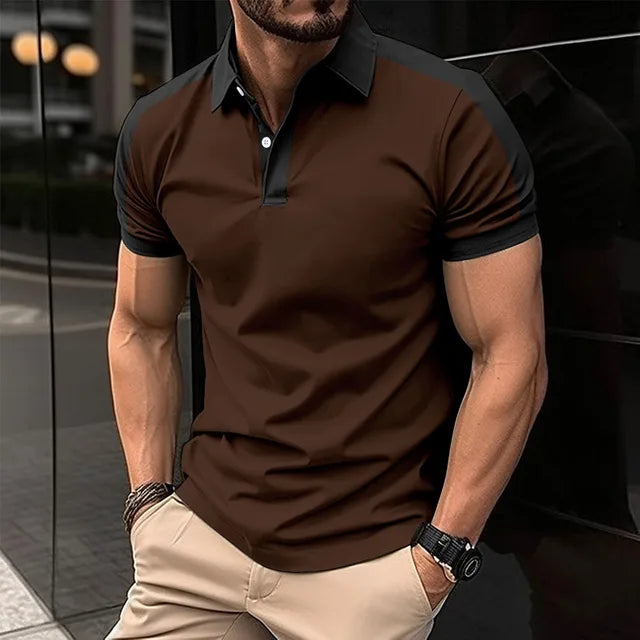 Blaues Kurzarm-Polohemd für Herren - Leo