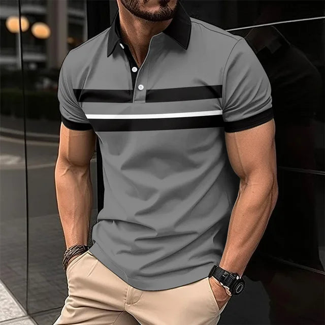 Blaues Kurzarm-Polohemd für Herren - Leo