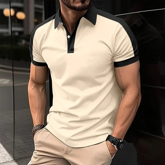 Blaues Kurzarm-Polohemd für Herren - Leo