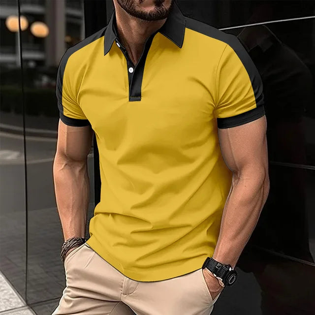 Blaues Kurzarm-Polohemd für Herren - Leo