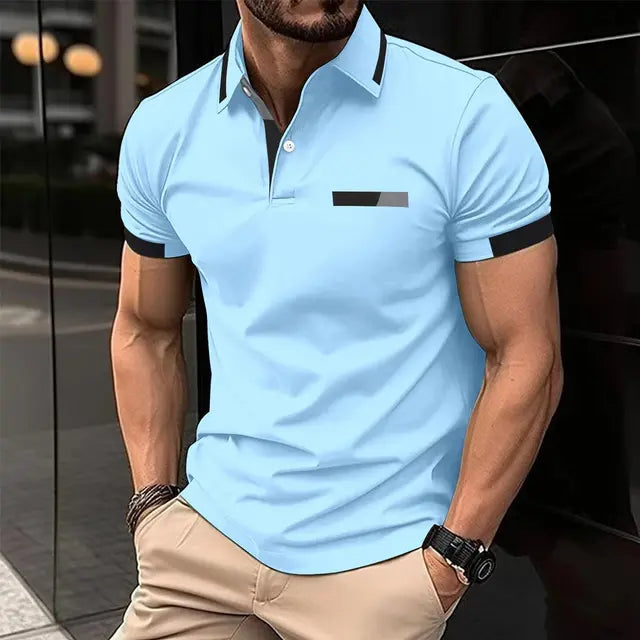 Blaues Kurzarm-Polohemd für Herren - Leo