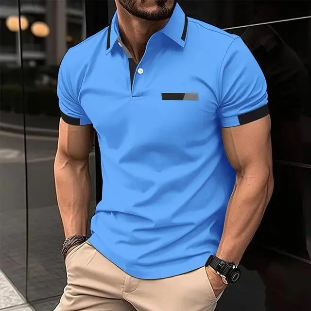 Blaues Kurzarm-Polohemd für Herren - Leo