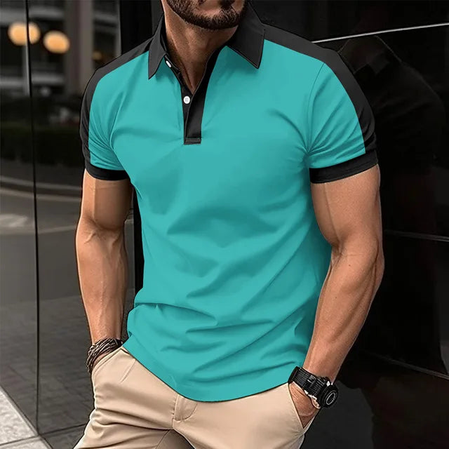 Blaues Kurzarm-Polohemd für Herren - Leo