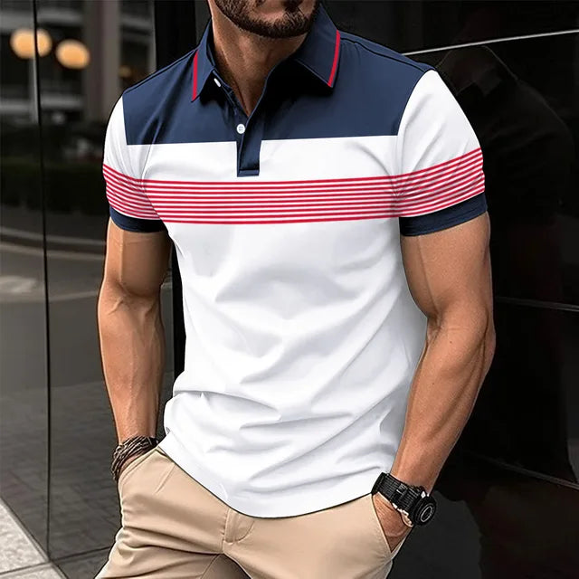 Blaues Kurzarm-Polohemd für Herren - Leo