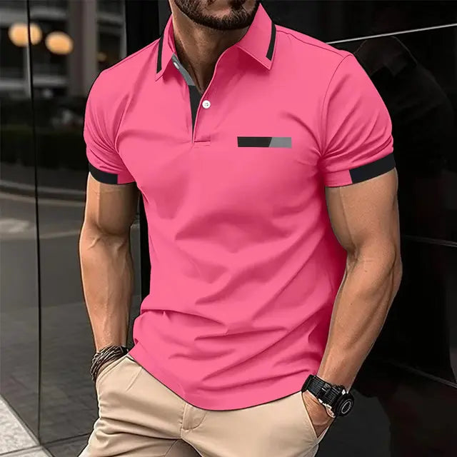 Blaues Kurzarm-Polohemd für Herren - Leo