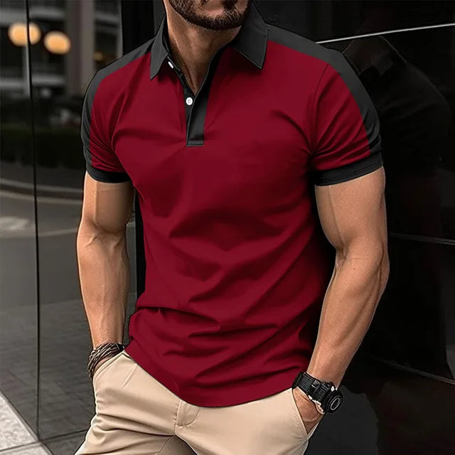 Blaues Kurzarm-Polohemd für Herren - Leo
