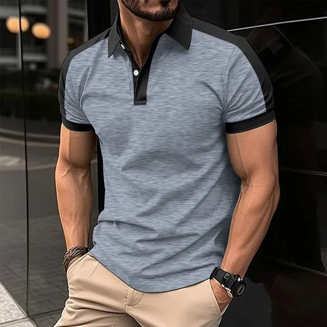 Blaues Kurzarm-Polohemd für Herren - Leo