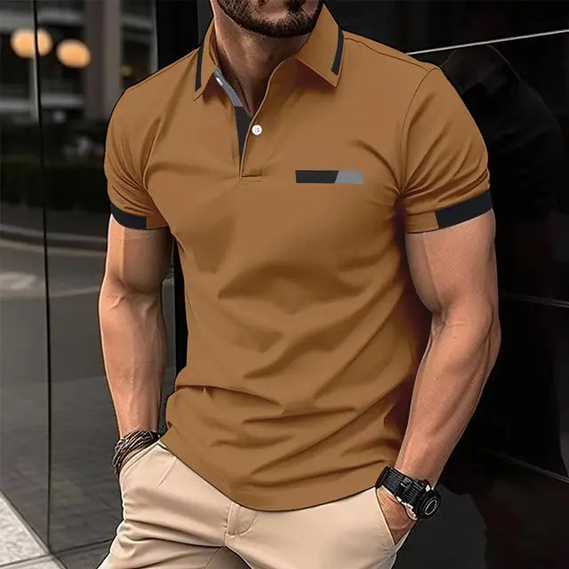 Blaues Kurzarm-Polohemd für Herren - Leo