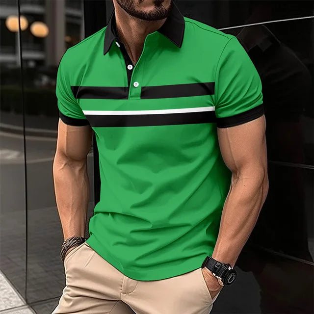 Blaues Kurzarm-Polohemd für Herren - Leo