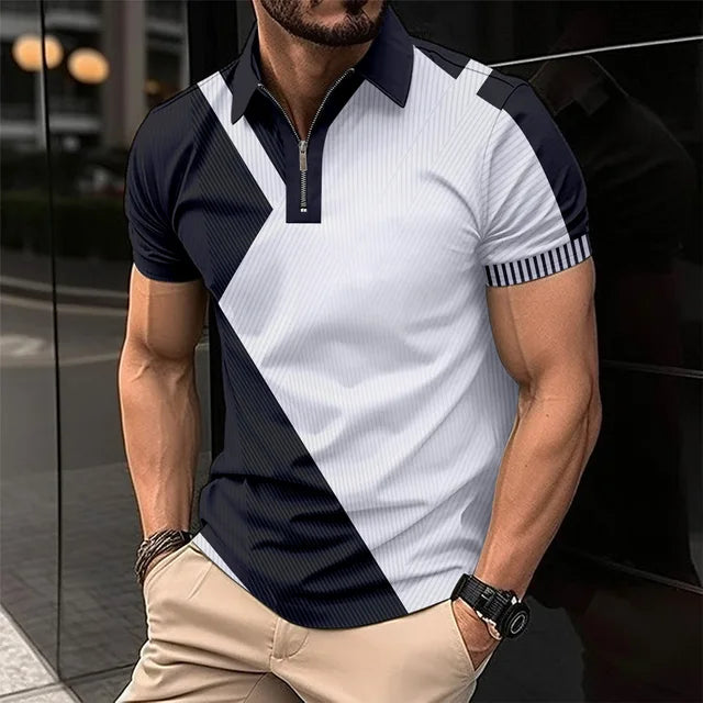 Blaues Kurzarm-Polohemd für Herren - Leo