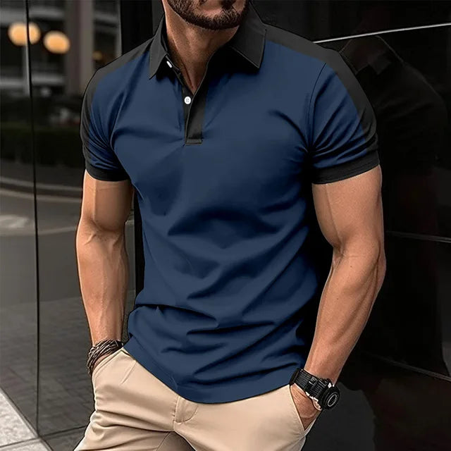Blaues Kurzarm-Polohemd für Herren - Leo