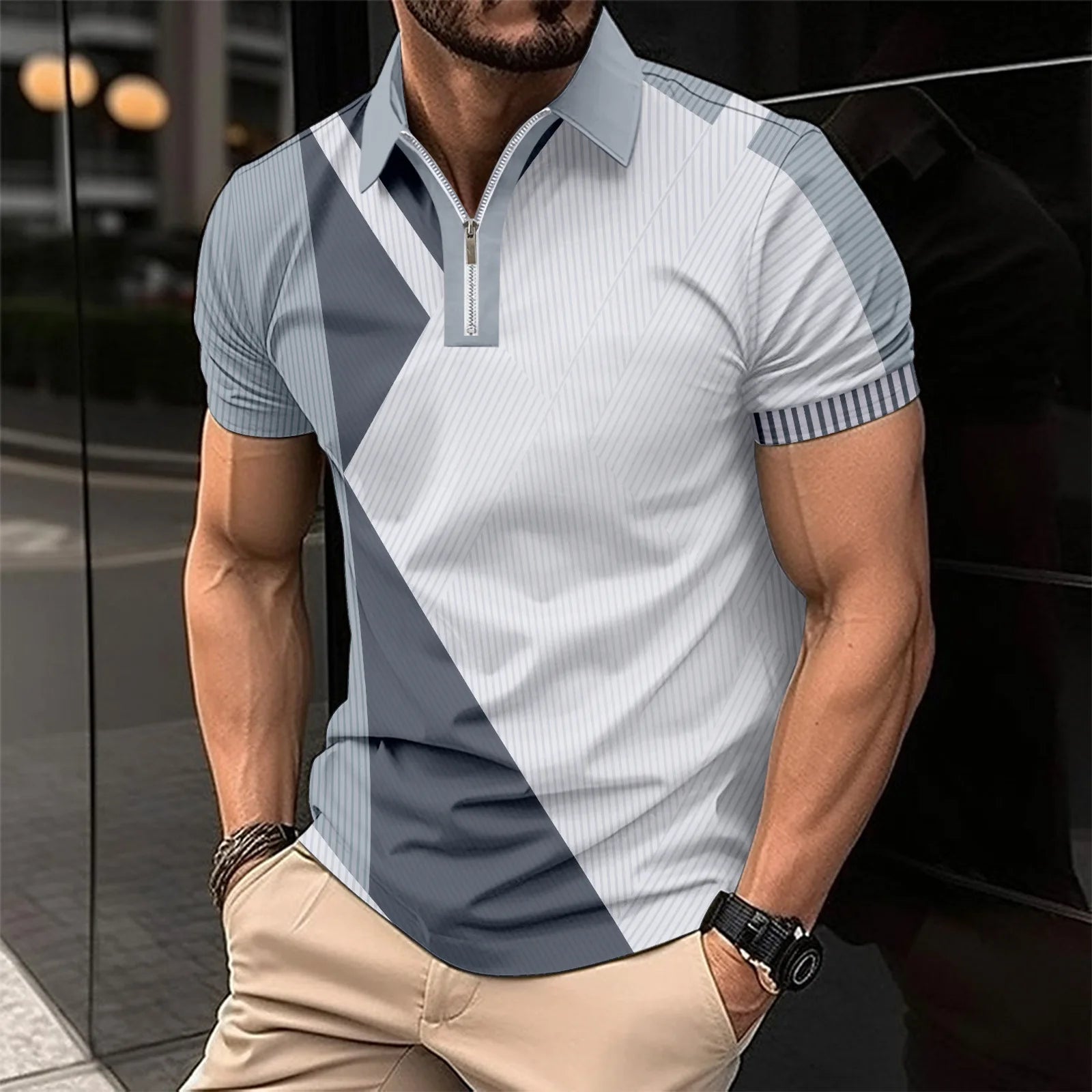 Blaues Kurzarm-Polohemd für Herren - Leo