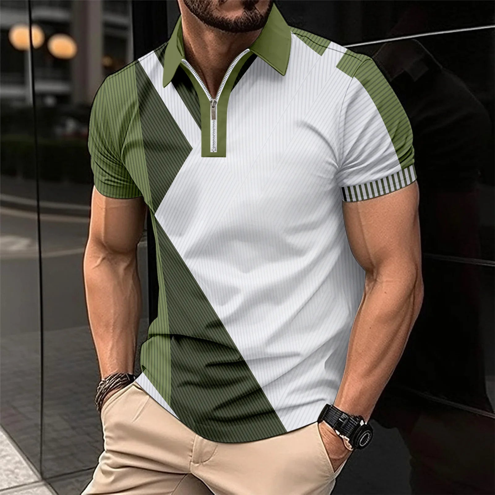 Blaues Kurzarm-Polohemd für Herren - Leo