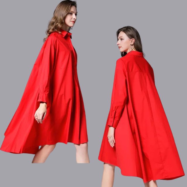 Mia - Gelbes lässiges Hemdkleid mit langen Ärmeln