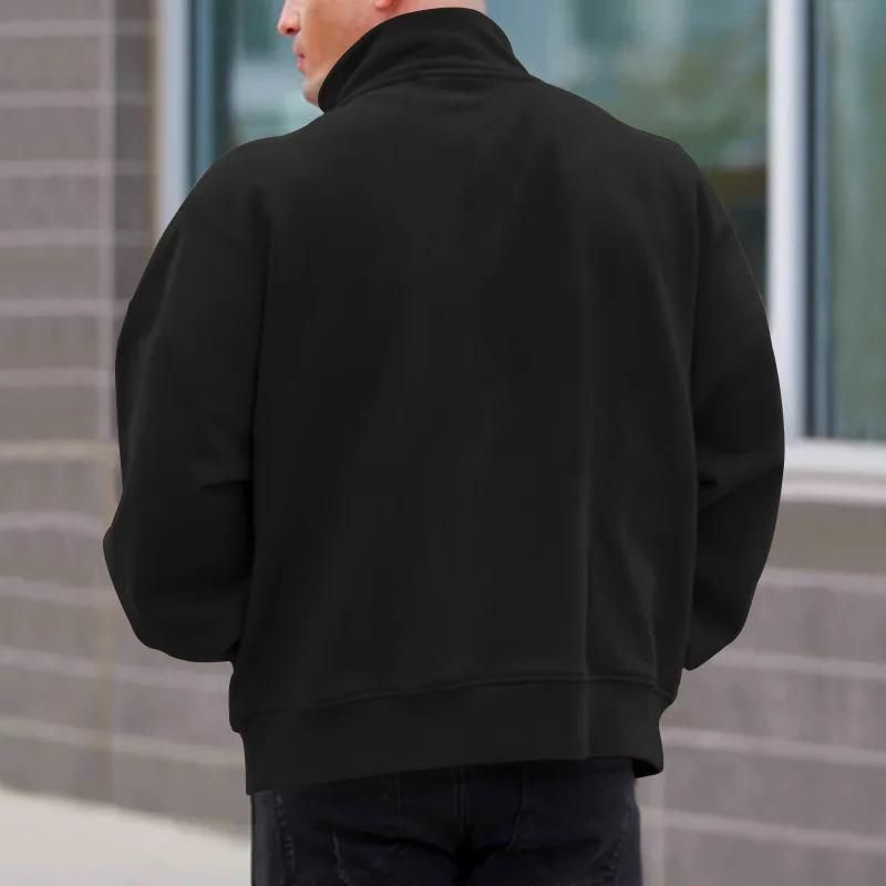 Max - Schwarzer Herrenpullover mit Halbem Reißverschluss