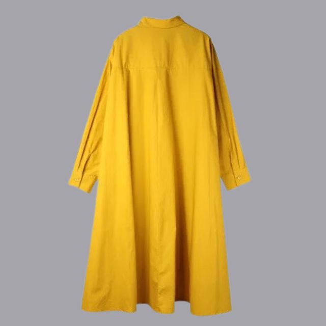 Mia - Gelbes lässiges Hemdkleid mit langen Ärmeln