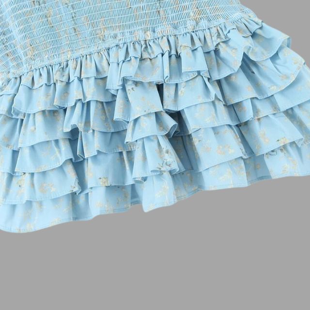 Ivy - Blaues Kleid mit Blumenmuster und tailliertem Schnitt