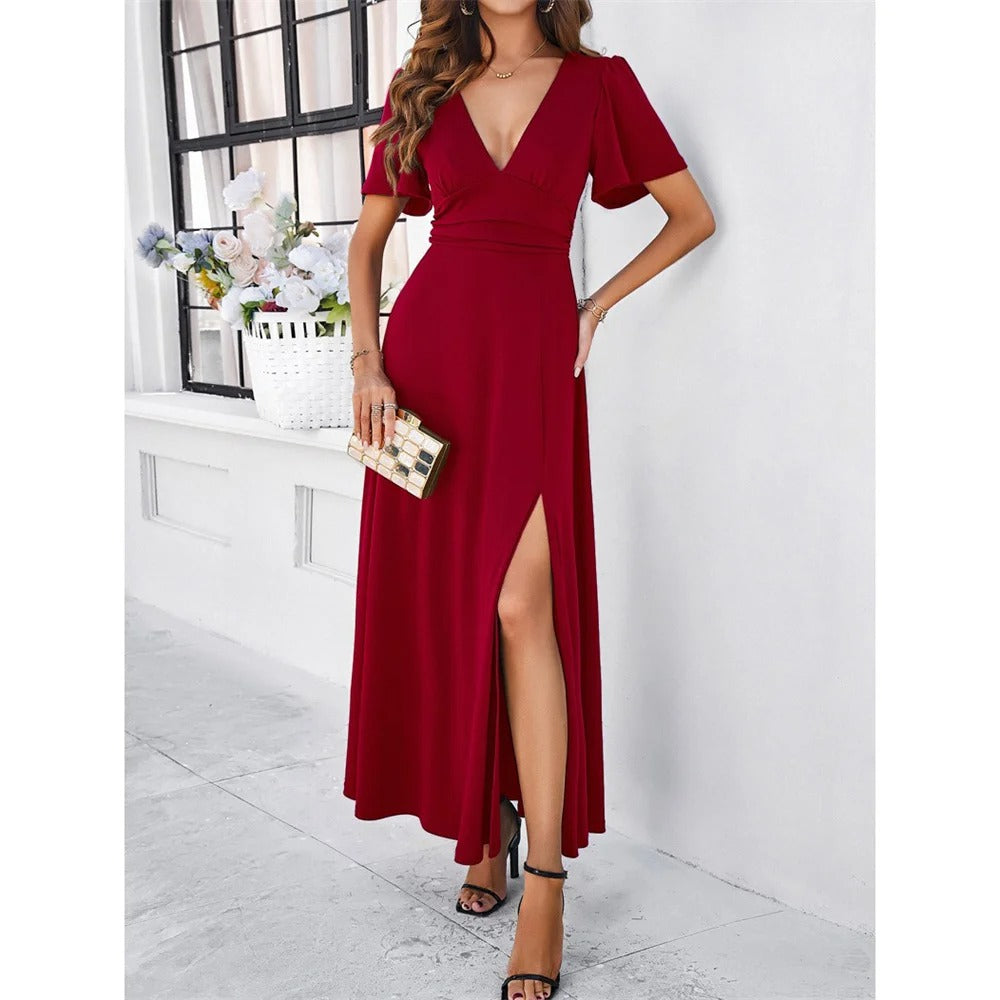 Ajla - Rote V-hals Bodycon Kleid