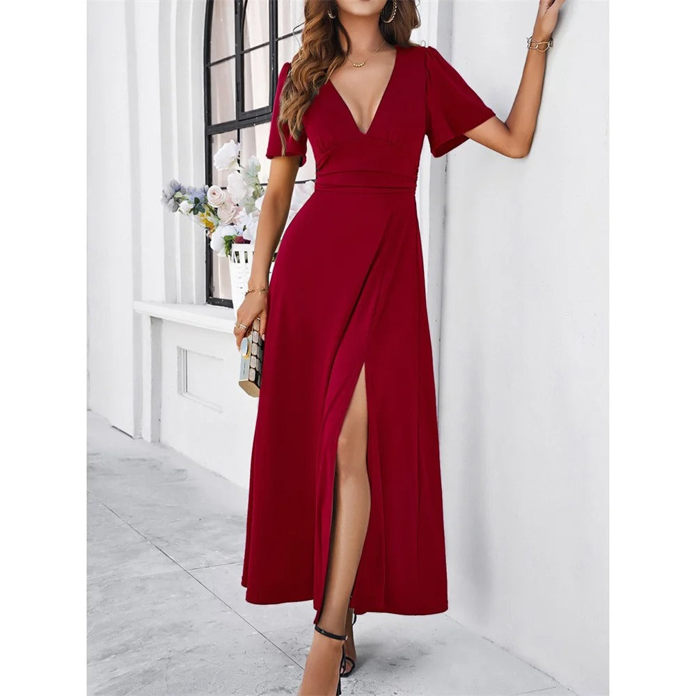 Ajla - Rote V-hals Bodycon Kleid