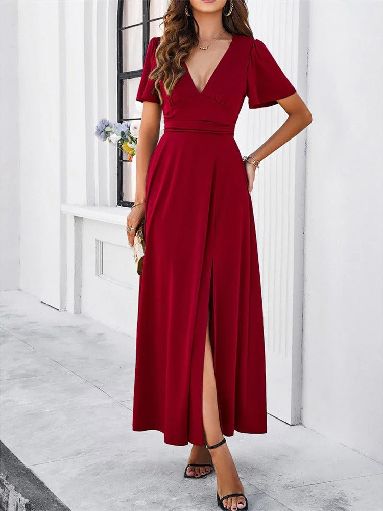 Ajla - Rote V-hals Bodycon Kleid
