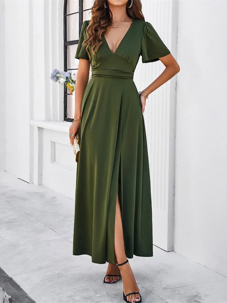 Ajla - Rote V-hals Bodycon Kleid