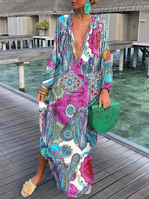 Grünes Buntes Kleid - Anna