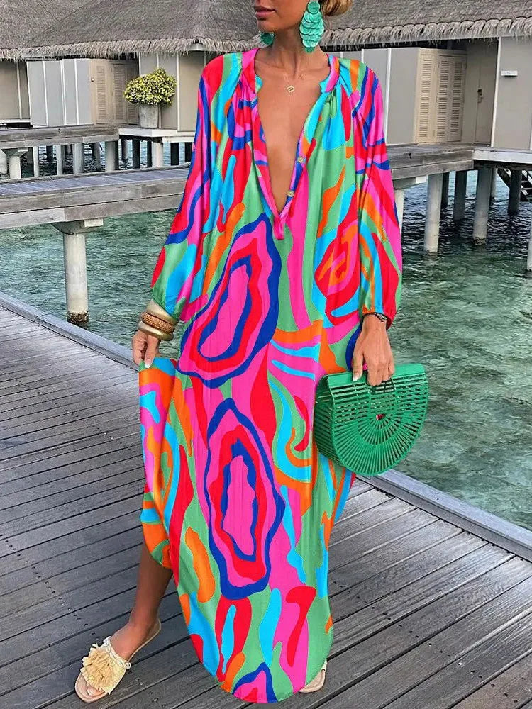Grünes Buntes Kleid - Anna