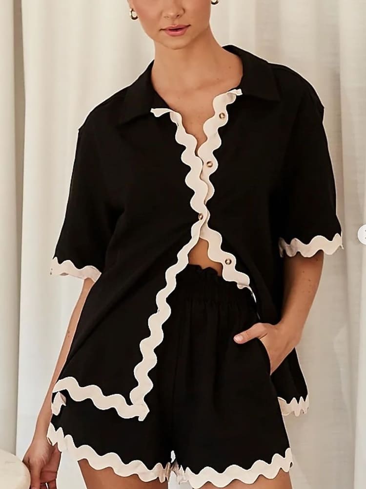Schwarzes Wellenmuster Strick-Set - Lara
