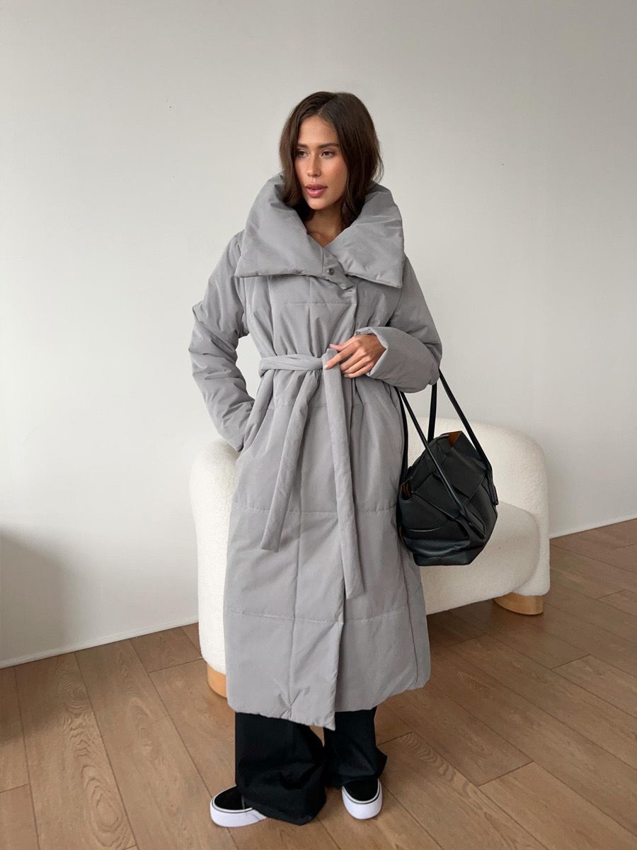 Lange Pufferjacke mit Gürtel Beige - Selene