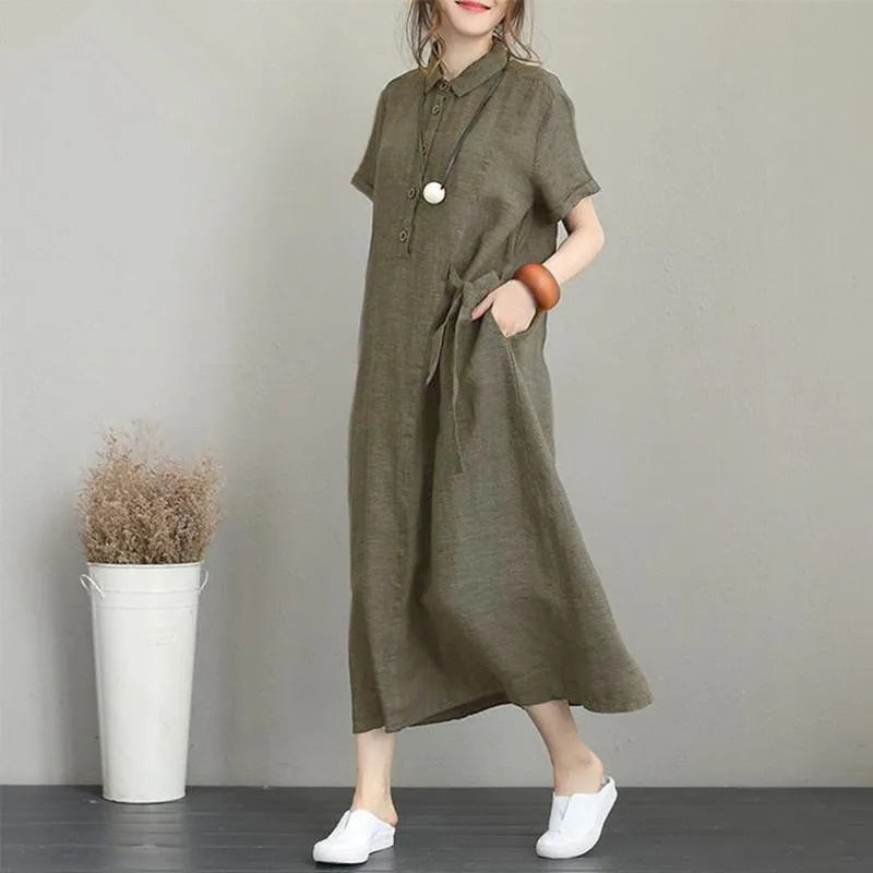 Armeegrünes Leinenkleid - Emma