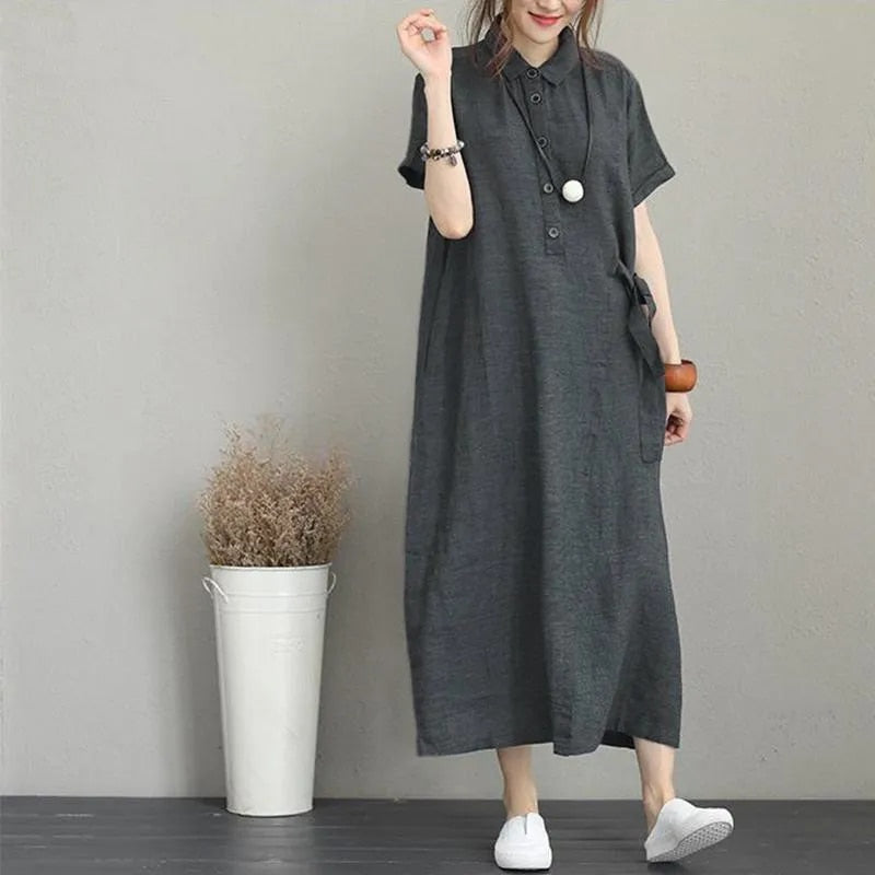 Armeegrünes Leinenkleid - Emma