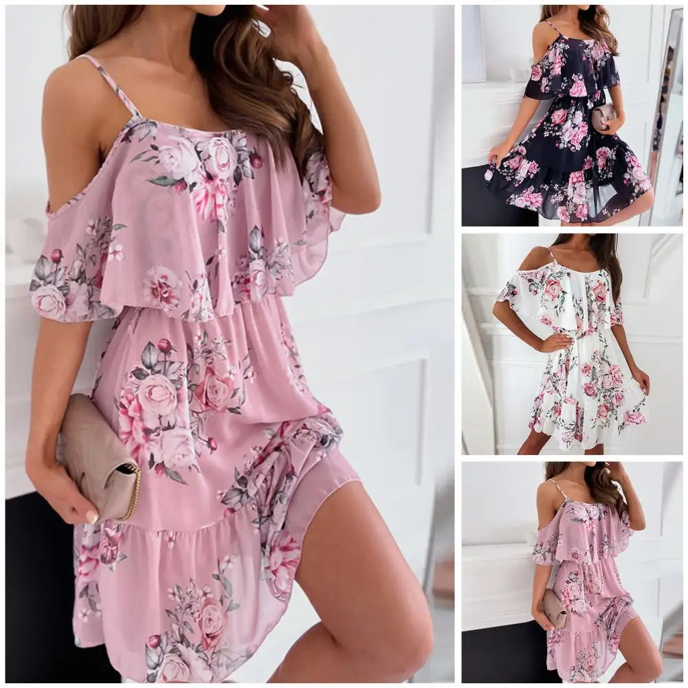 Annia - Rosa Rüschen-Spaghetti-Kleid
