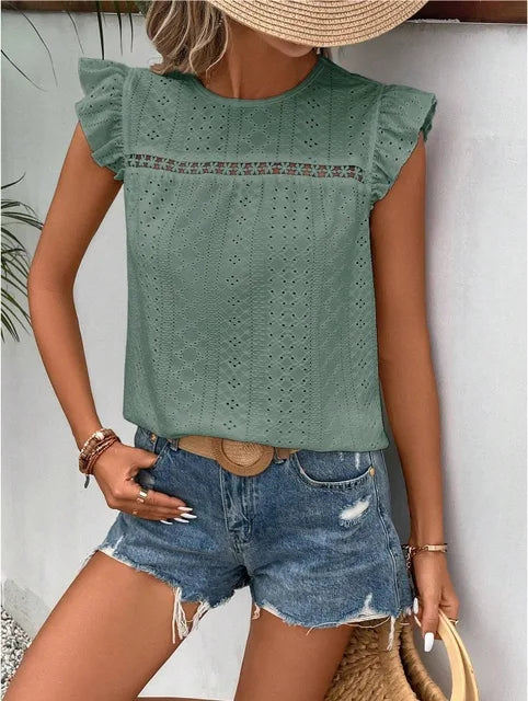 Evie - Grüne Elegante Splicing Bluse
