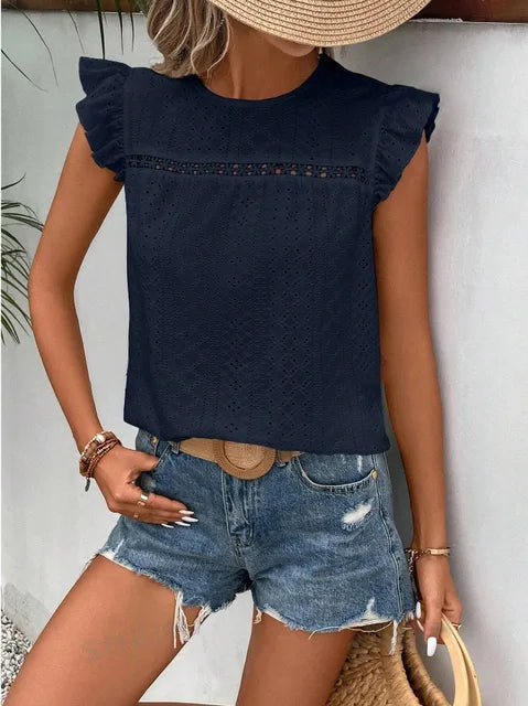 Evie - Grüne Elegante Splicing Bluse