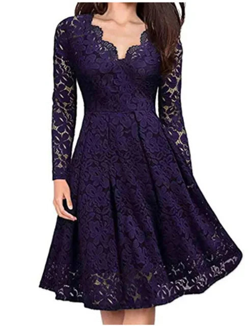 Schwarzes Spitzen-Midi-Kleid - Shaena
