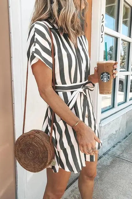 Roze Gestreiftes Minikleid - Alizabeth