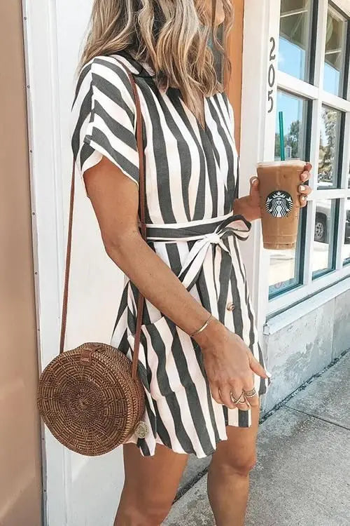 Roze Gestreiftes Minikleid - Alizabeth