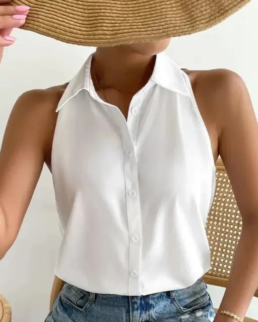 Pauline - Weiße Lässige ärmellose Bluse