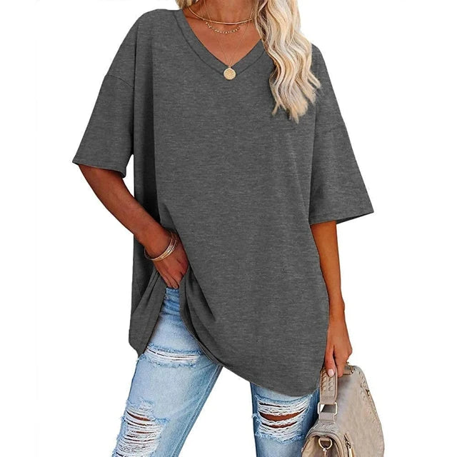 Schwarzes V-Ausschnitt T-Shirt - Yvonne