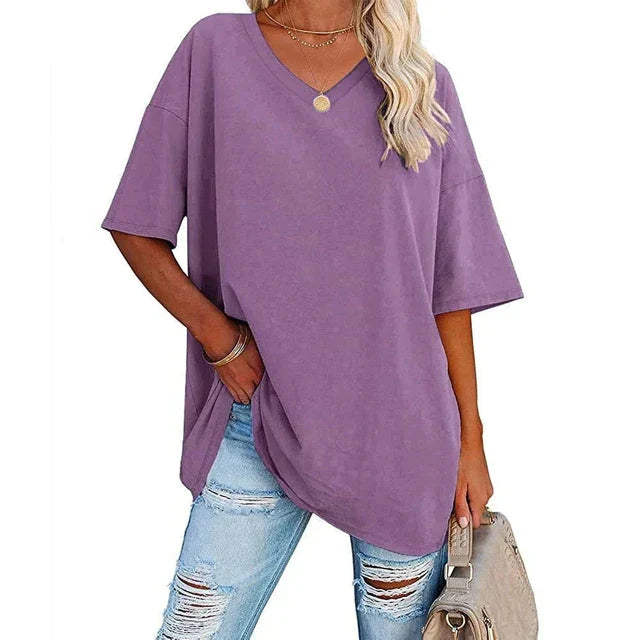 Schwarzes V-Ausschnitt T-Shirt - Yvonne