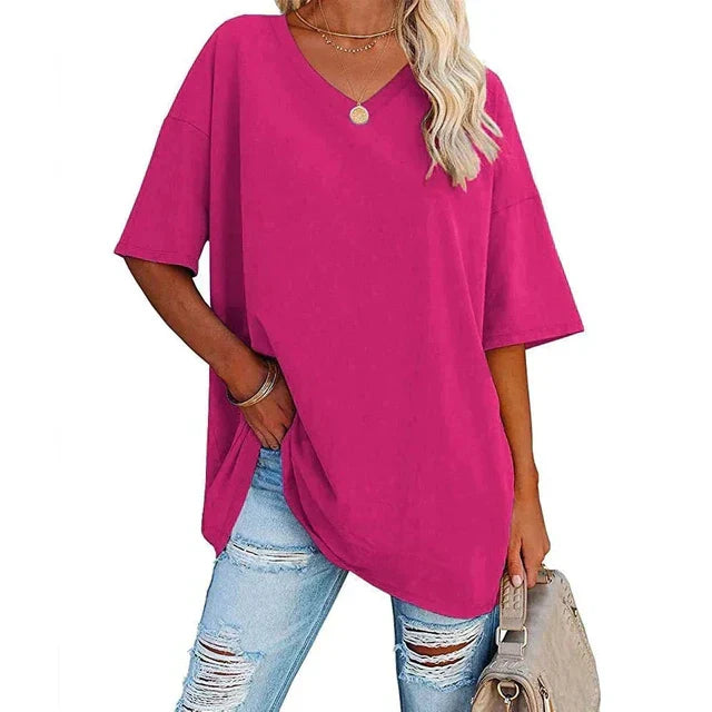 Schwarzes V-Ausschnitt T-Shirt - Yvonne