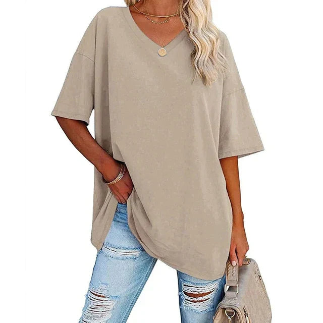 Schwarzes V-Ausschnitt T-Shirt - Yvonne