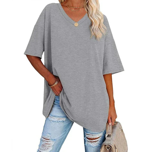 Schwarzes V-Ausschnitt T-Shirt - Yvonne