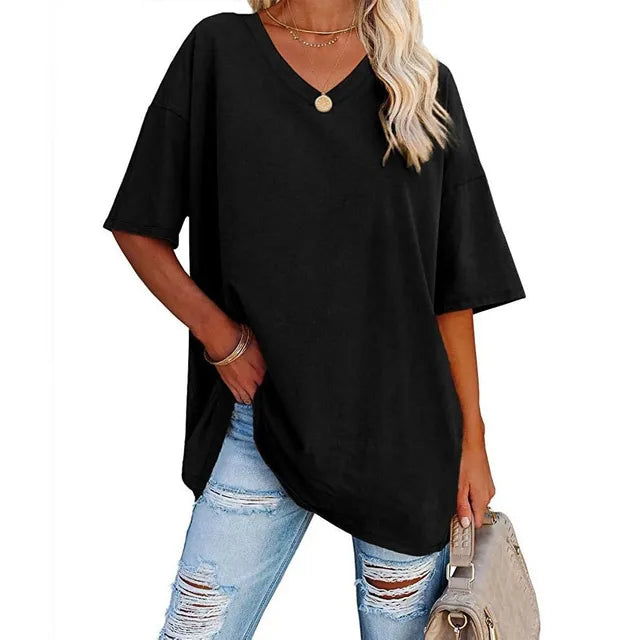 Schwarzes V-Ausschnitt T-Shirt - Yvonne