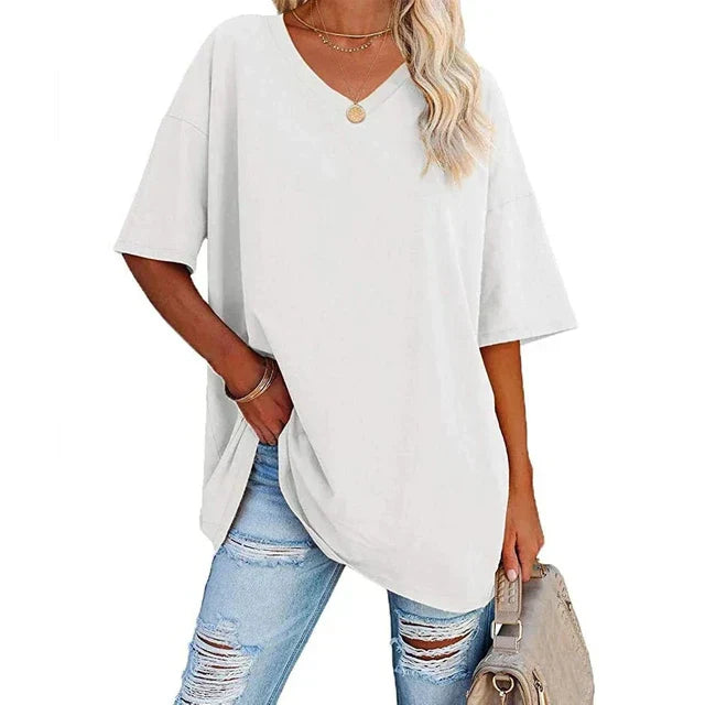 Schwarzes V-Ausschnitt T-Shirt - Yvonne