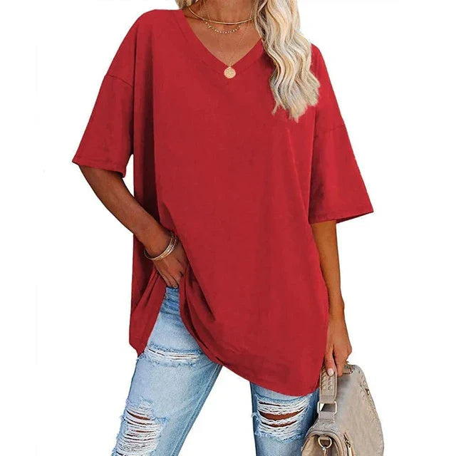 Schwarzes V-Ausschnitt T-Shirt - Yvonne